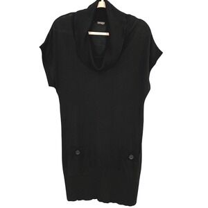 J McLaughlin Black Cap Sleeve Cowl Neck Sweater Dress Pockets Sz M Office Casual
